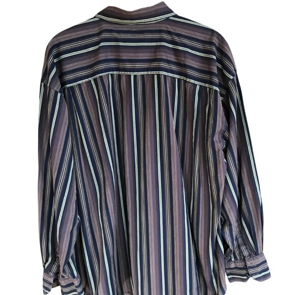Geoffrey Beene Striped Button-Down Shirt, Woven Navy Brown Gold, Men’s Size XXL - Picture 2 of 10